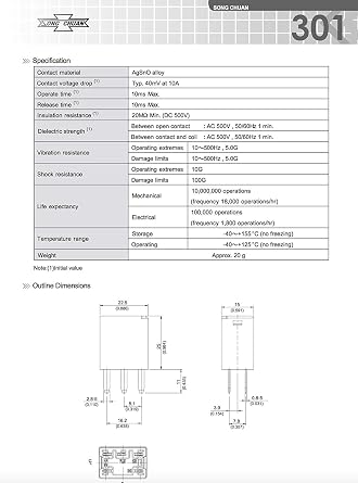 Automotive Purpose Relays 301-1C-C-R1-U01-12VDC 5 PIN (4Pack)