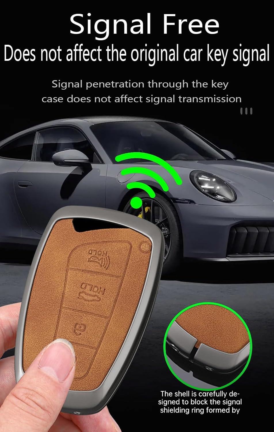 ontto 4-Button Car Key Cover Fit for Hyundai Genesis 2013-2016 Key Remote Metal and Leather Key Fob Shell Case for Santa Fe Equus Azera IX45 2014-2017,Solid Key Protector with Keychain,Black