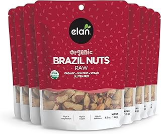 Elan Organic Raw Brazil Nuts, Whole Nuts, No Shell, Non-GMO, Vegan, Gluten-Free, Kosher, Healthy Snacks, 8 pack of 6.5 oz