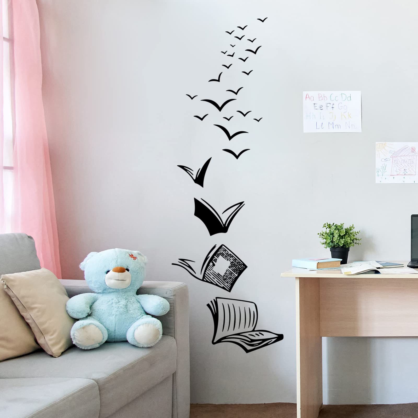 DECOWALL Adesivi Per Finestre Boho Con Libri, Stampa Fronte/Retro, 9 Fogli 28,7x20 Cm, Per Casa E Scuola
