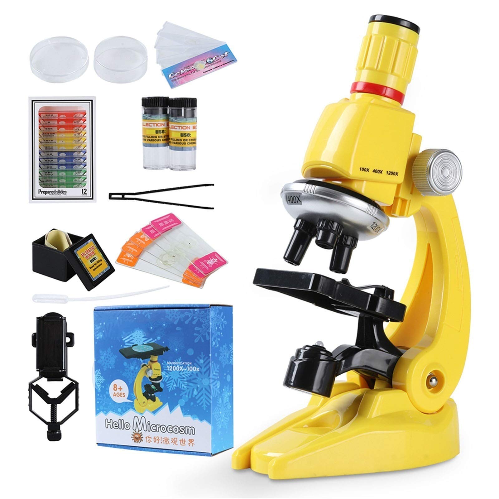 LNHHG Microscope Kit，100x-400x-1200x with Slides, Carrying Box, LED Refined Scientific Instruments Toy Set for Kids Birthday Gift