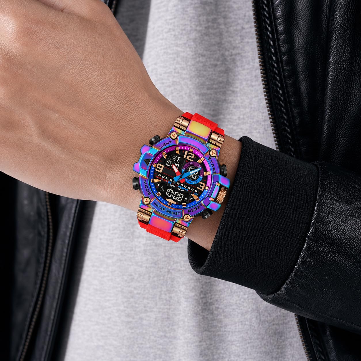Reloj deportivo impermeable para hombre, colorido, digital, analógico, militar, táctico, para exteriores, esfera grande, reloj de pulsera único con cronómetro LED, alarma de cuenta regresiva y hora
