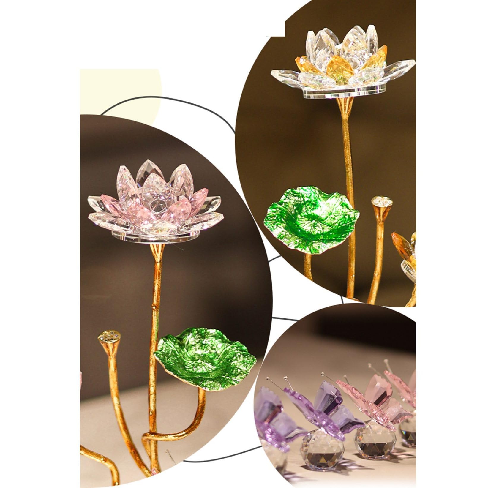 残り1点⭐️誕生日プレゼント女性 人気 蝶の蓮の花 クリスタル 置物
