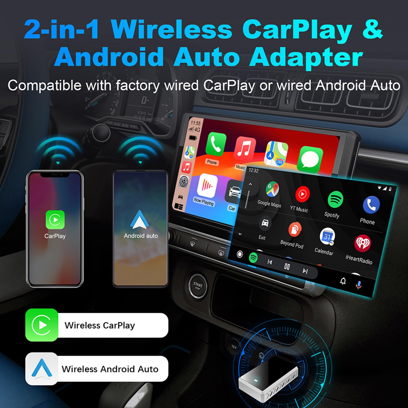 Wireless Carplay Adapter for iPhone, Apple Carplay Wireless Adapter 2025,Plug and Play, Fast & Stable Fit for Cars 2016 & iOS 10+