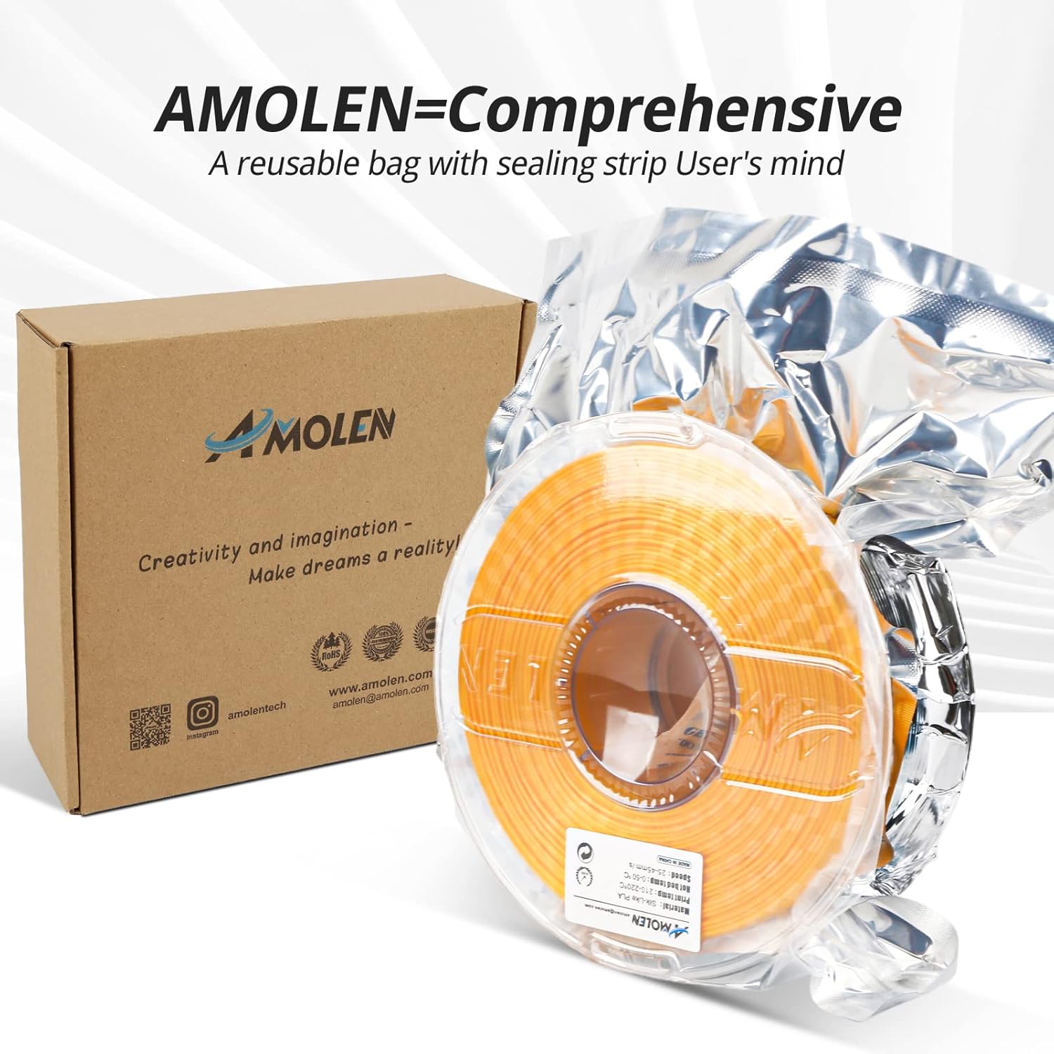 AMOLEN Silk PLA 3D Printer Filament Bundle, PLA Filament 1.75mm, Shiny Gold & White PLA Filament for 3D Printing
