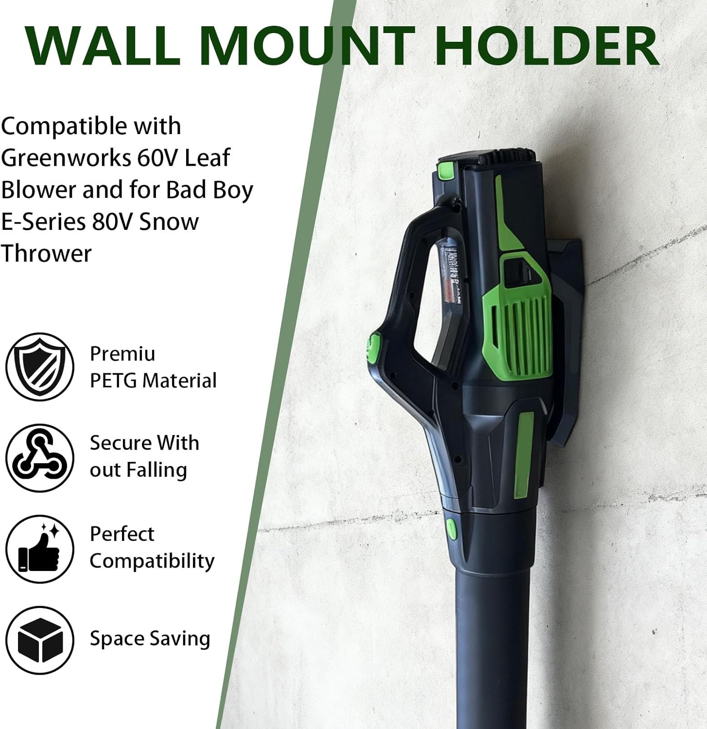 Wall Mount Hook for Greenworks 60V Leaf Blower – Garage Storage Hanger for Leaf Blower, Lawn Tool Organizer, Space Saving Hook