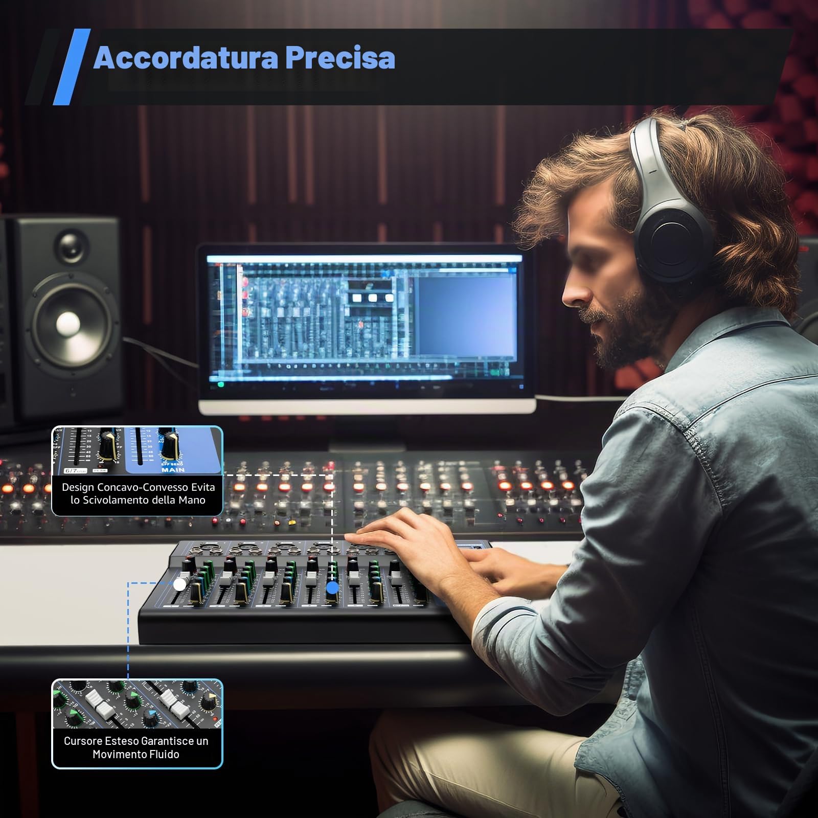 Mixer a 7 canali, mixer DJ mixer audio registratore e USB, 2 microfoni input, porta USB, per microfoni, chitarre, bassi, tastiere, mixer, strumenti, ecc