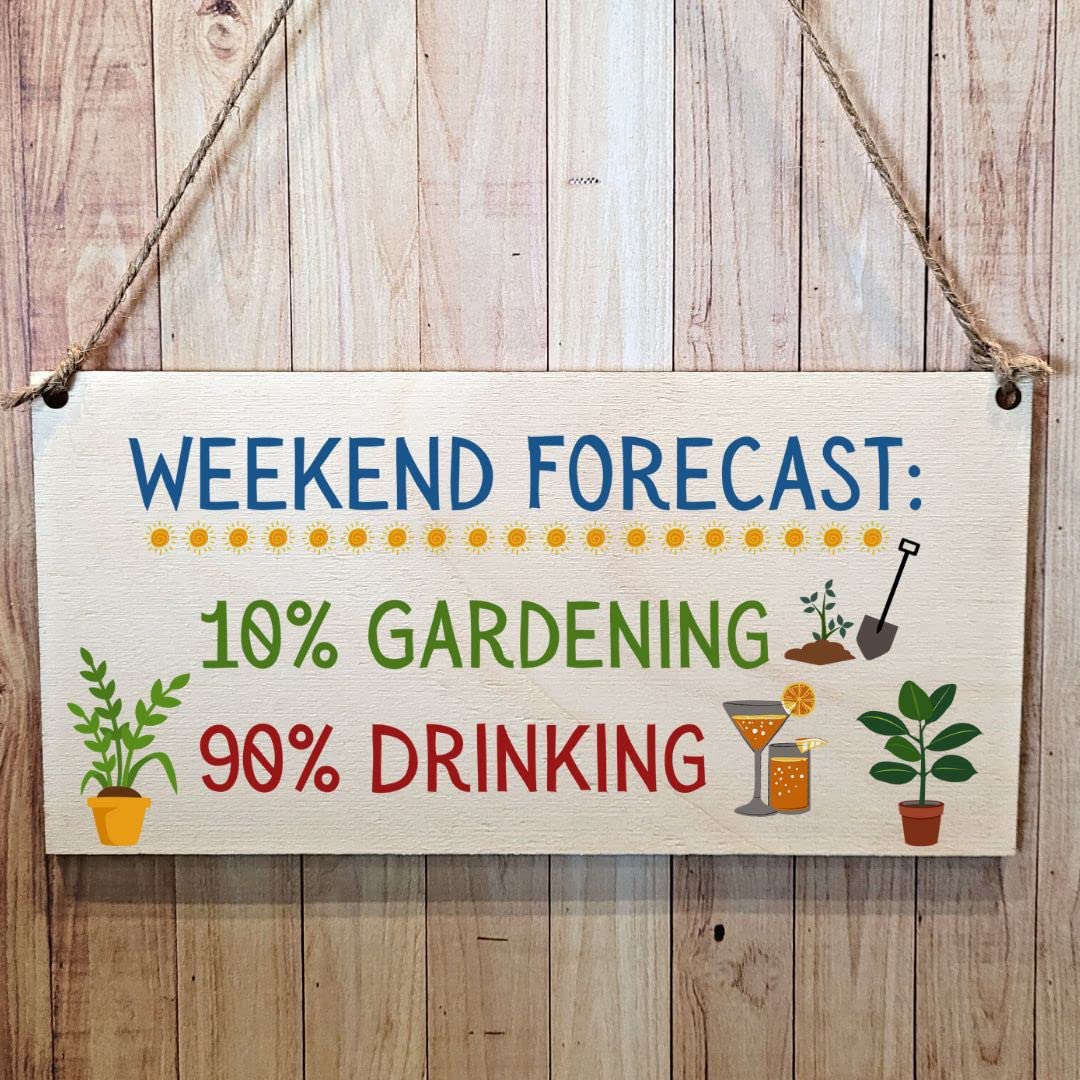 Second Ave Gift Company Second Ave Funny Weekend Forecast Drinking Gardening Wooden Hanging Gift Friendship Rectangle Sign Plaque