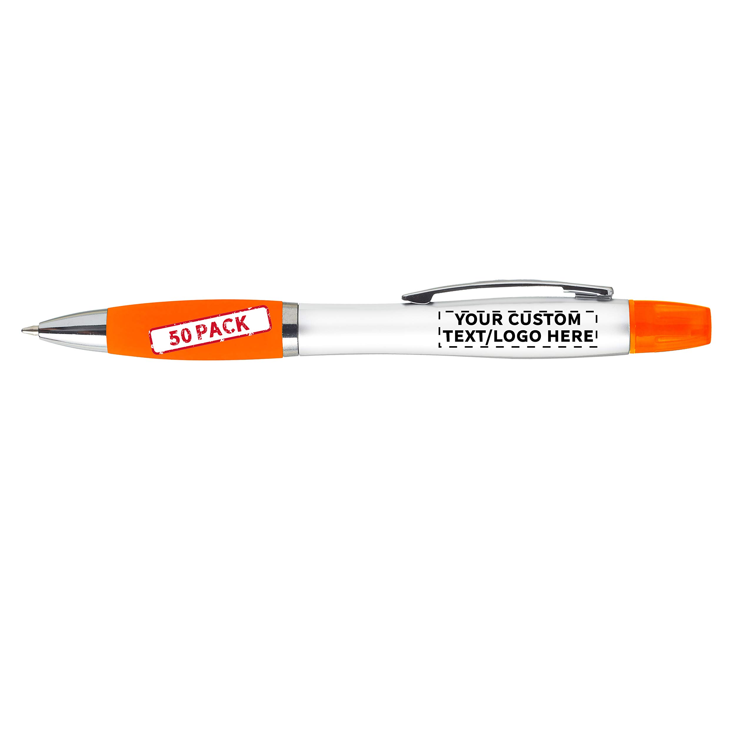 DISCOUNT PROMOS Personalized Plastic Highlighter Pens - 50 pack - Customizable Text, Logo - Orange