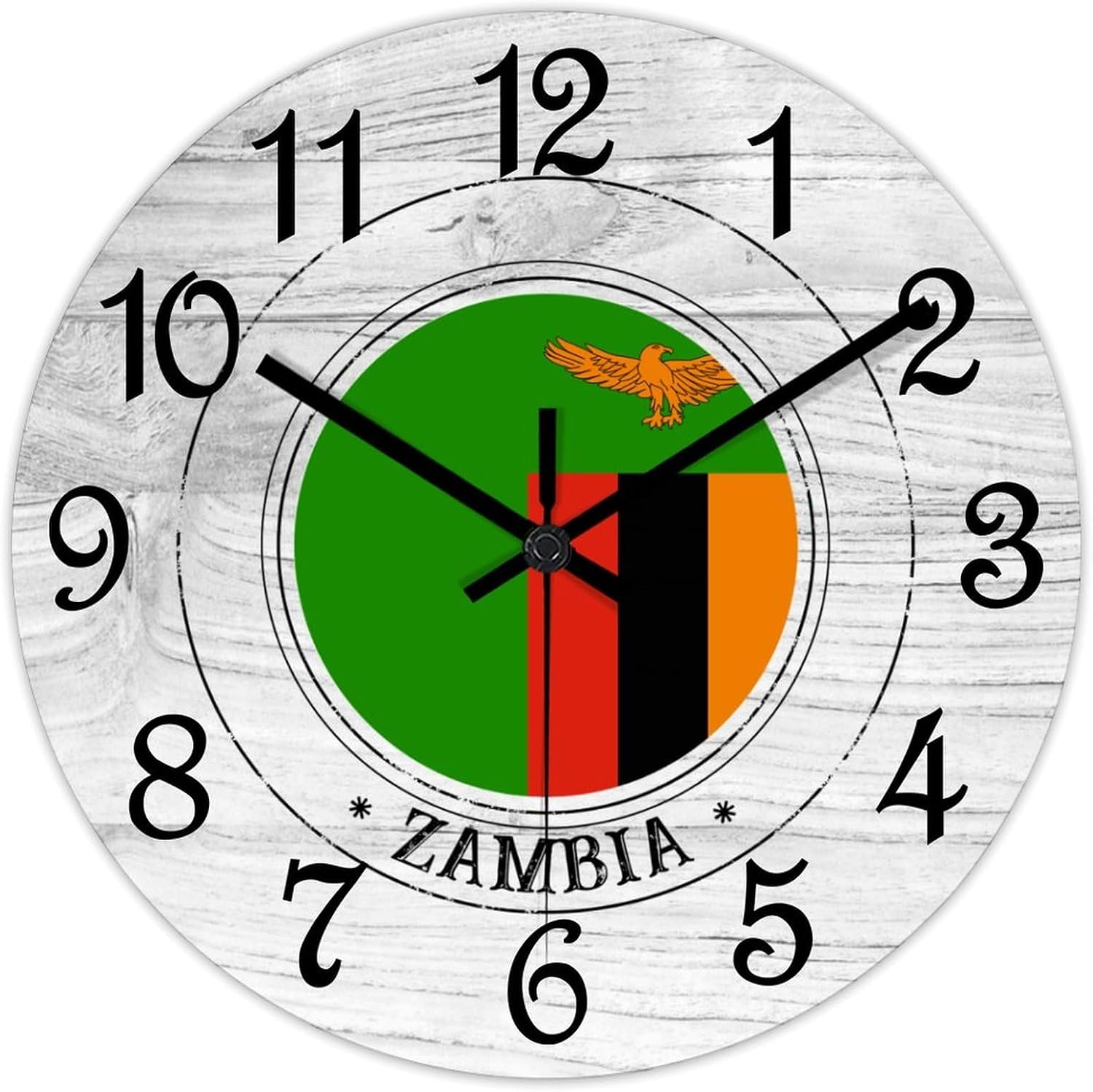 Zambia Wooden Wall Clock Zambia Flag Quiet Digital Round Wall Clock Wood Clock Stylish Wall Decor Home Decor Clock for Dining Room Farmhouse