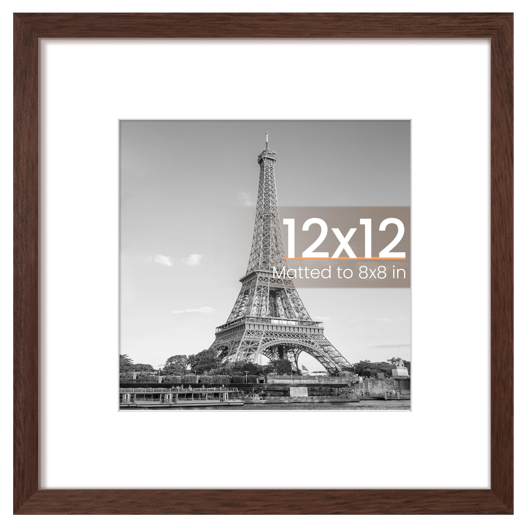 upsimples 12x12 Picture Frame, Wall Decor Photo Frames, Brown 1 Pack | 8x8 Square Frame with Mat for Gallery Wall, Family,Baby,Dog,Dorm,Christmas