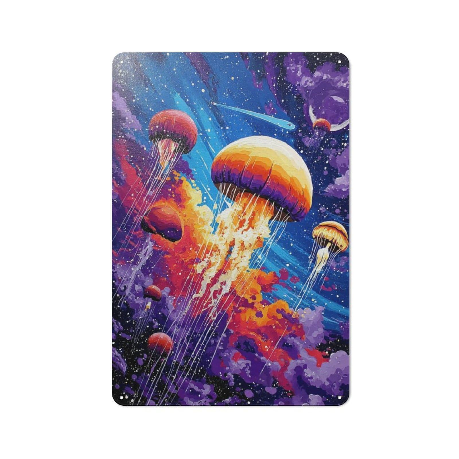 Junmoney Jellyfish In Cosmic Colors -1 Shop Front Style Decorative Metal Plaque 30X20cm, Shop Wall Decor For Cafe, Bistro, Bakery Or Restaurant
