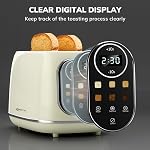 Keenstone Smart Touch Screen Toaster 2 Slice, Retro Wide Slot Stainless Steel Toaster with 6 Browning Levels, Reheat & Defrost, for Bagel, Toast, Bread, Removable Crumb Tray, Beige