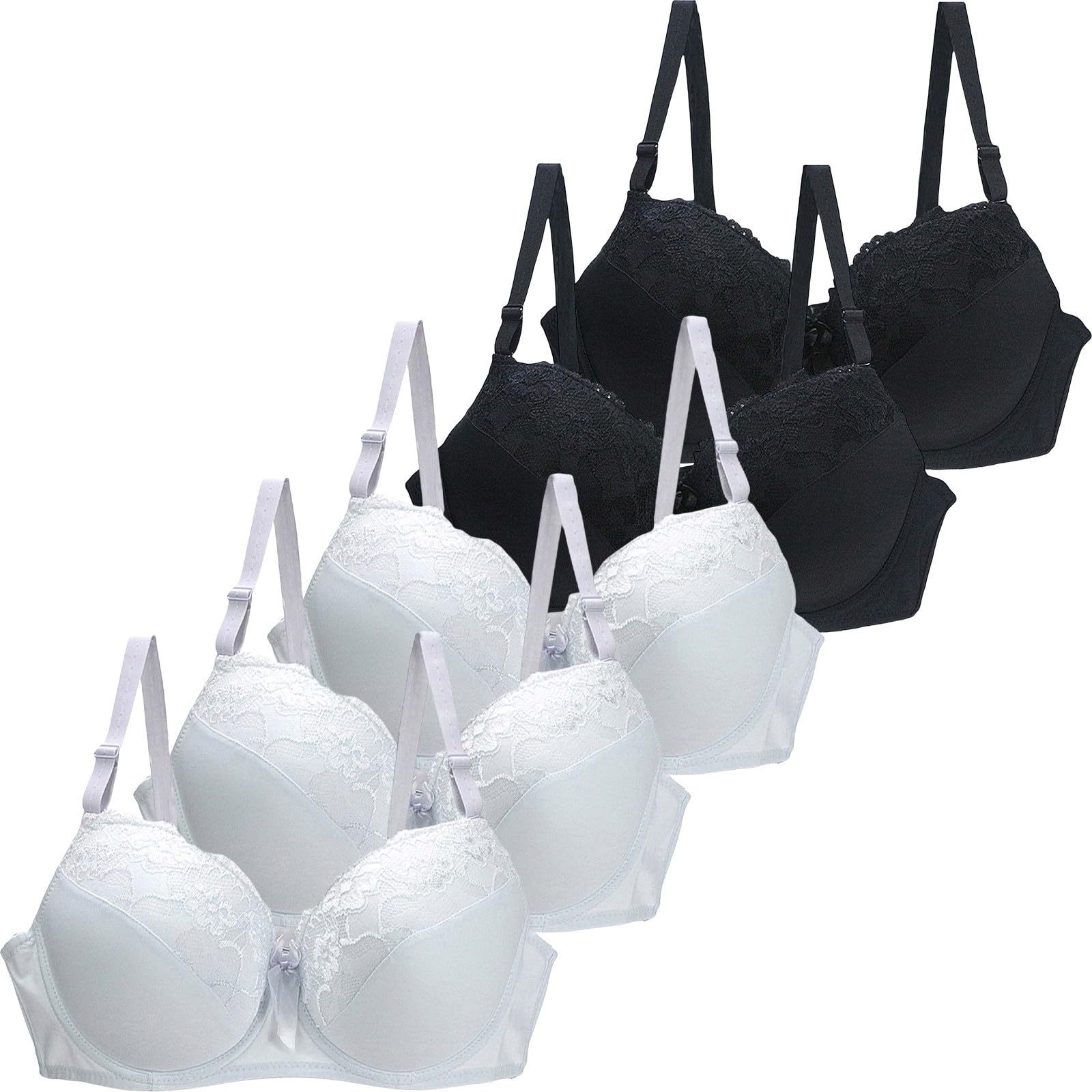 5 Pcs Minimiser Bras for Women UK Push Up Padded Floral Lace Full Coverage Comfort Soft Bralettes Underwire Everyday Bra