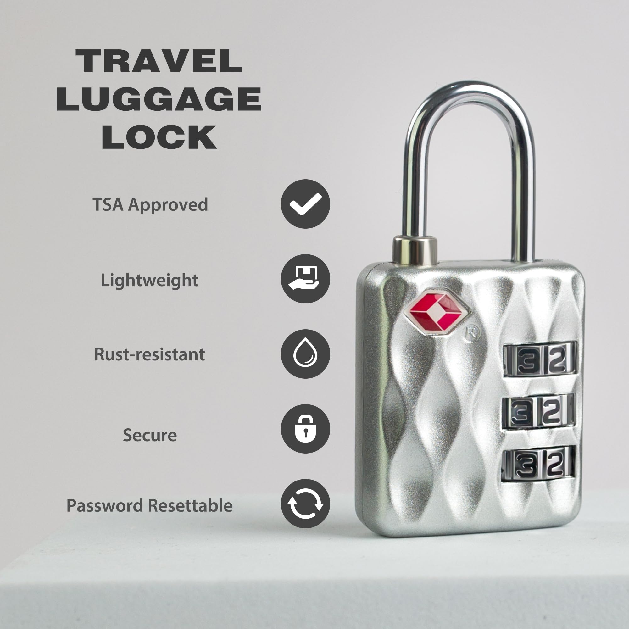 UP Security TSA-Approved Combination Padlock for Luggage & Travel, Durable, Resettable, Compact TSA Lock - Image 4