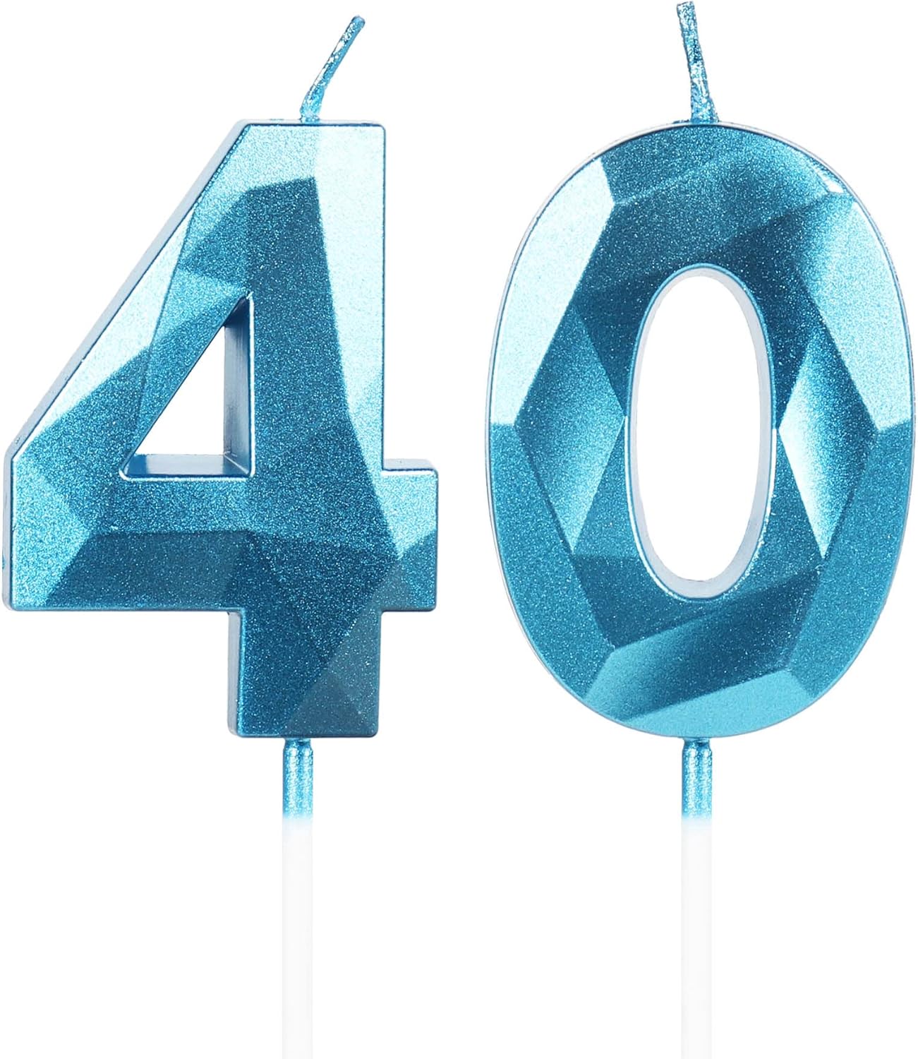 40th Birthday Candles, Number 40 Candle, Blue Candles, Birthday Candle for Cake, Happy Birthday