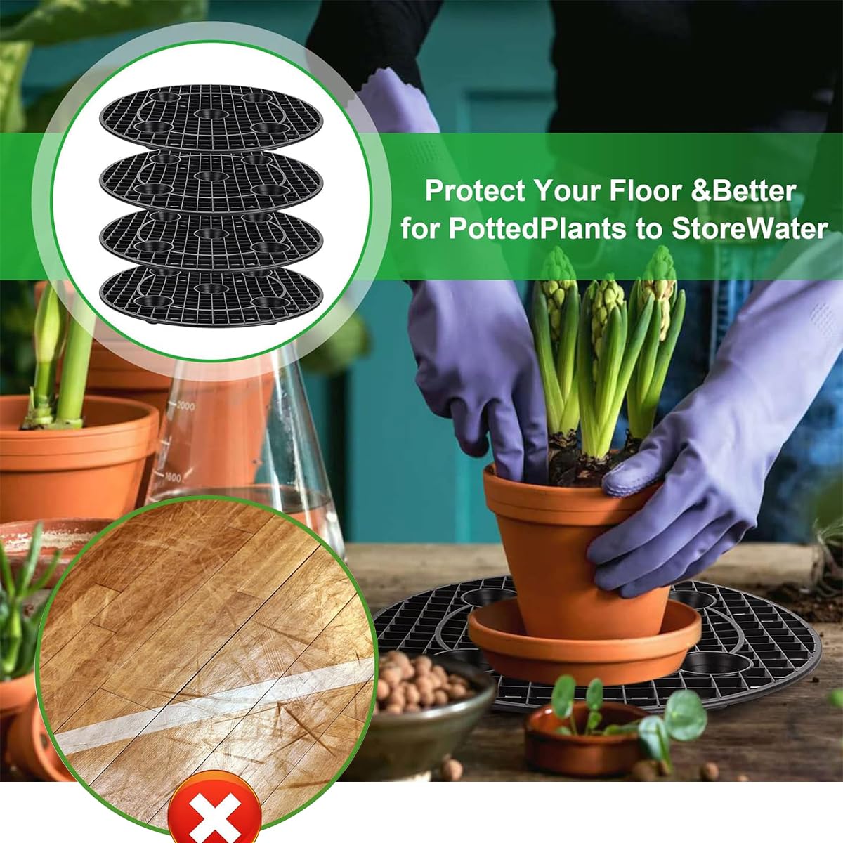 4 Sottovasi Per Piante In Plastica Nera, Diametro 30 Cm, Con Griglia Di Drenaggio, Vassoi Rotondi Portavaso Per Giardino E Balcone - 2