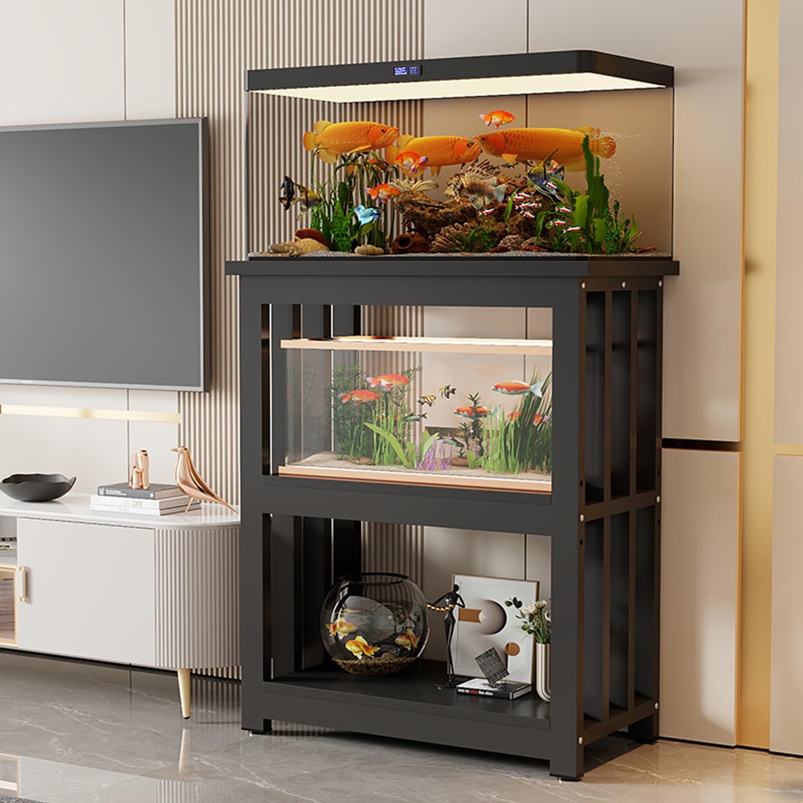 Estantes para peceras de 60 cm: soporte ajustable negro para organizar tu hogar u oficina