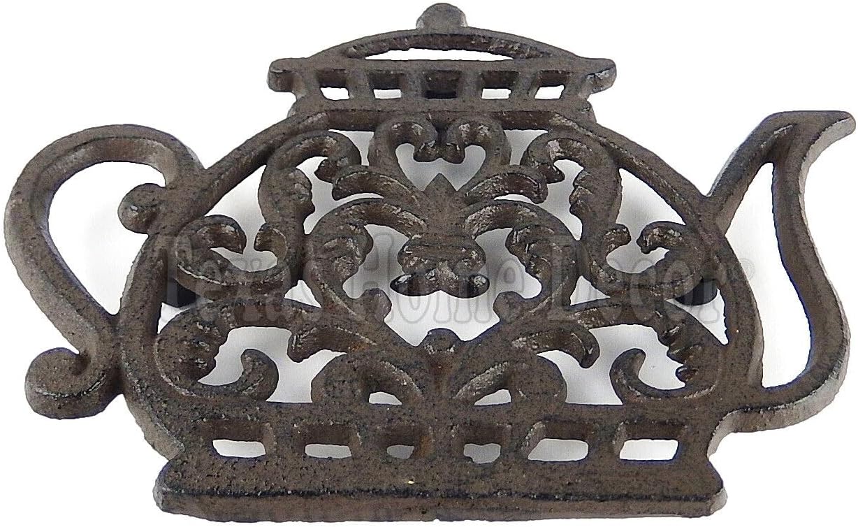 Vintage Wall Decor Teapot Kettle Trivet Cast Iron Rustic Antiqued Hot Pot Plate Holder Floral