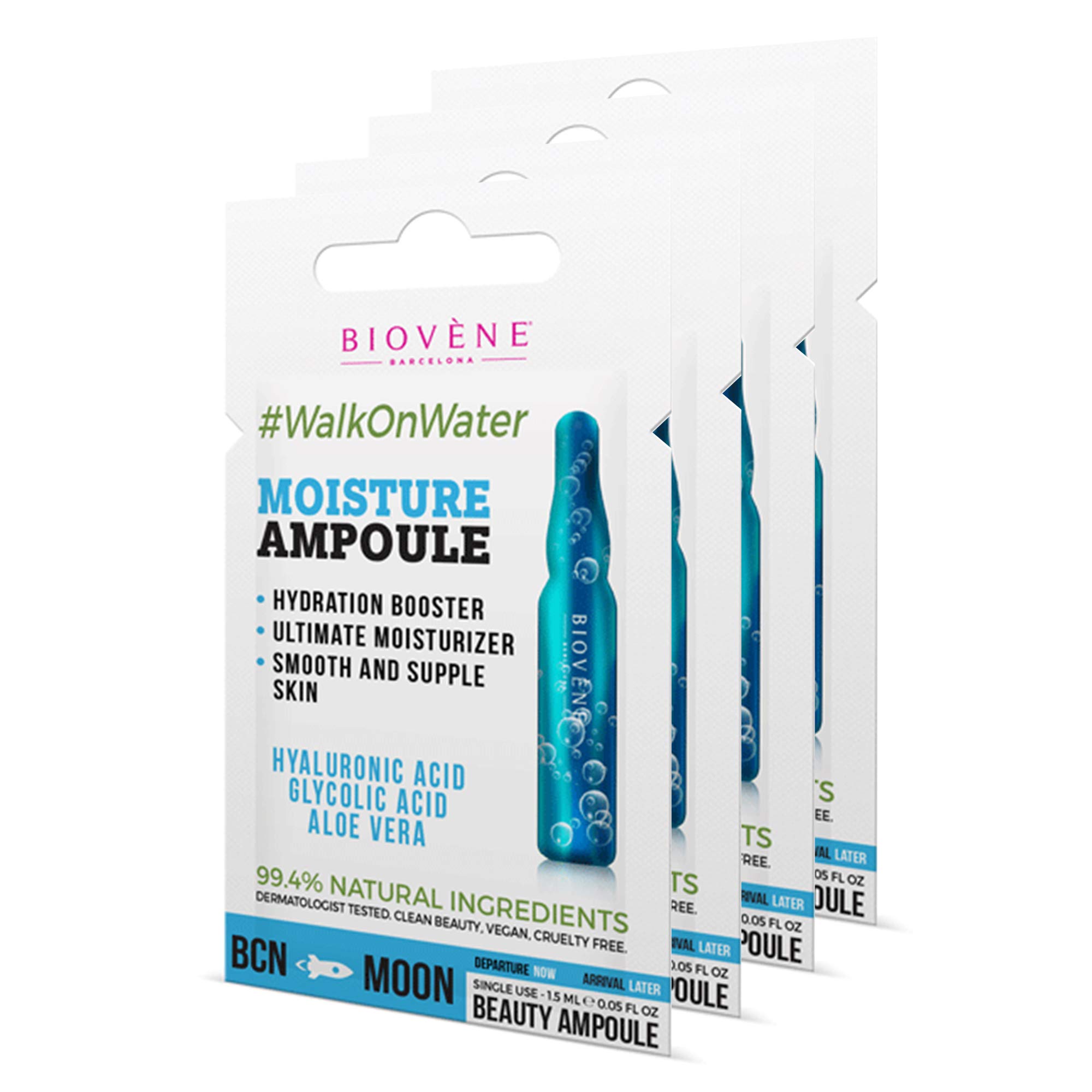 Biovène Moisture Ampoule, 0.05 oz (Pack of 4)- Serum Seals in Moisture, Hydrates & Brightens Skin. 99.4% Natural Ingredients