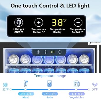 Electactic 24 Inch Beverage Refrigerator, Under Counter Beverage Cooler 180 Cans, Built-in & Freestanding, Outdoor Fridge with Stainless Steel Door, Outdoor Refrigerator for Patio, Home, Kitchen, Bar