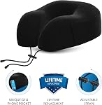 Everlasting Comfort Oreiller encolure – Oreiller de voyage en mousse de mémoire pour avion, voiture et maison – Coussin ergonomique de cou et d'appui à la tête – Avion Portable Coussin Avion Oreiller de Voyage, Vol Essentiel