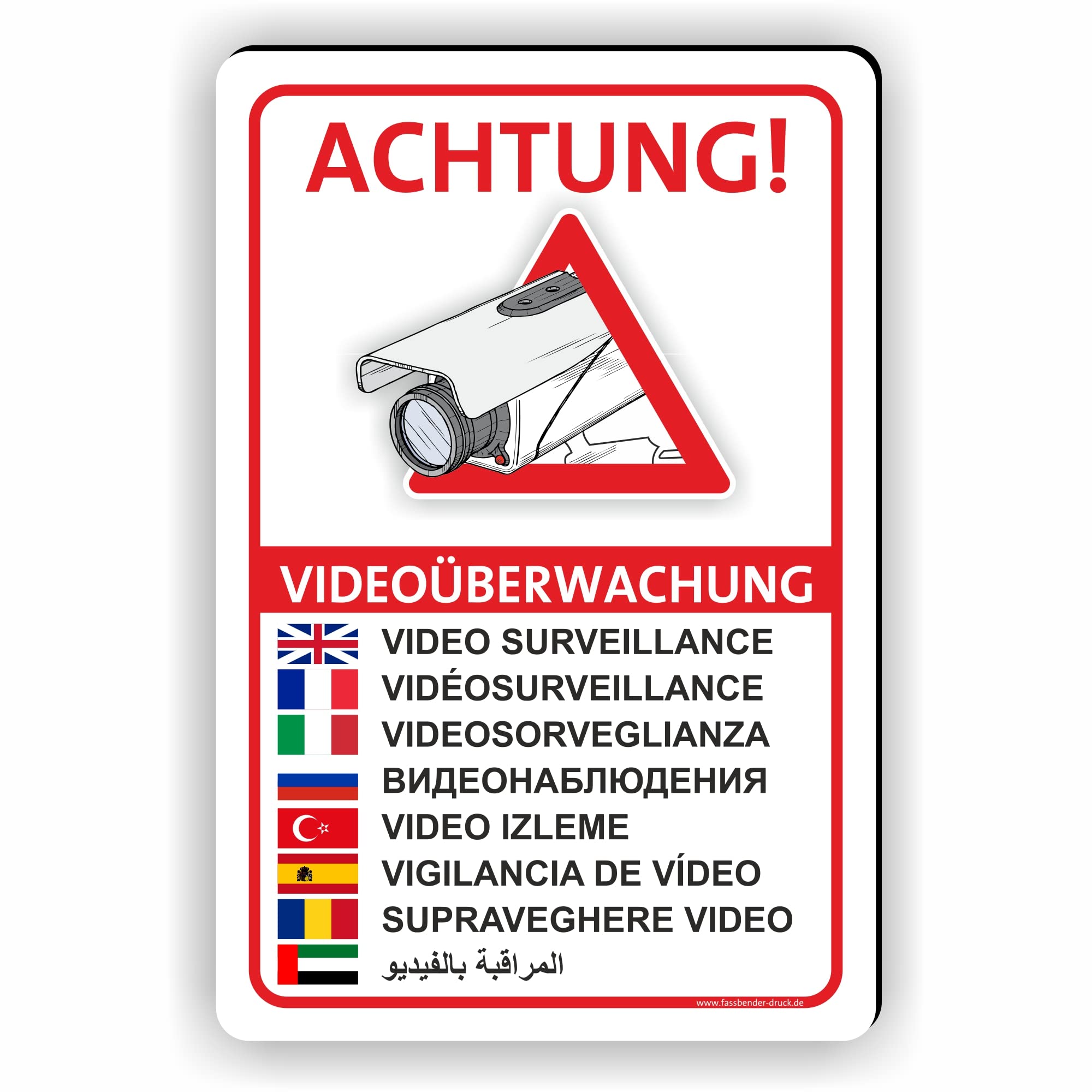 VIDEOÜBERWACHT (9 Sprachen) - Videoüberwachung Schild/VÜ-013 - (60x40cm SCHILD)