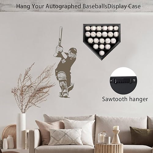 Miniatura 5 de Grintus 21 vitrinas de béisbol de madera para pelotas de exhibición de pelotas de montaje en pared, caja de sombra de béisbol con cerradura y
