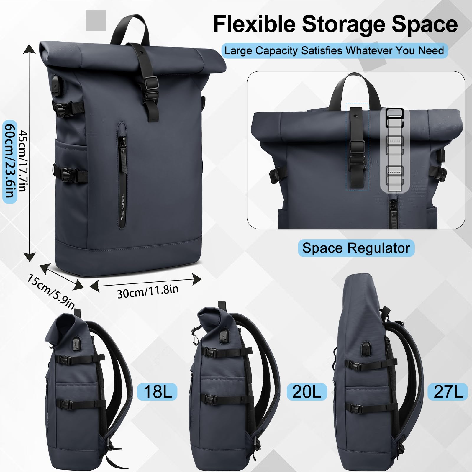 Sac à dos avec dessus enroulable pour ordinateur portable de 39,6 cm pour homme et femme