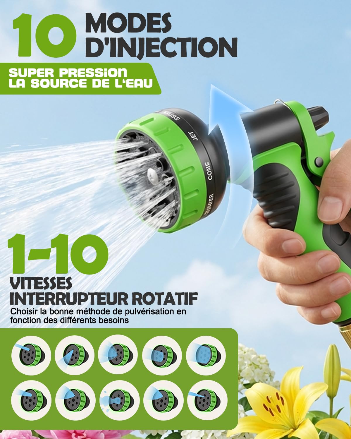 Tuyau d’Arrosage Extensible 30m, Tuyau Flexible Haute Pression avec Pistolet 10 Jets, Raccords Universels 1/2" et 3/4", Anti-Fuite, Léger et Résistant pour Jardin, Voiture et Nettoyage Extérieur