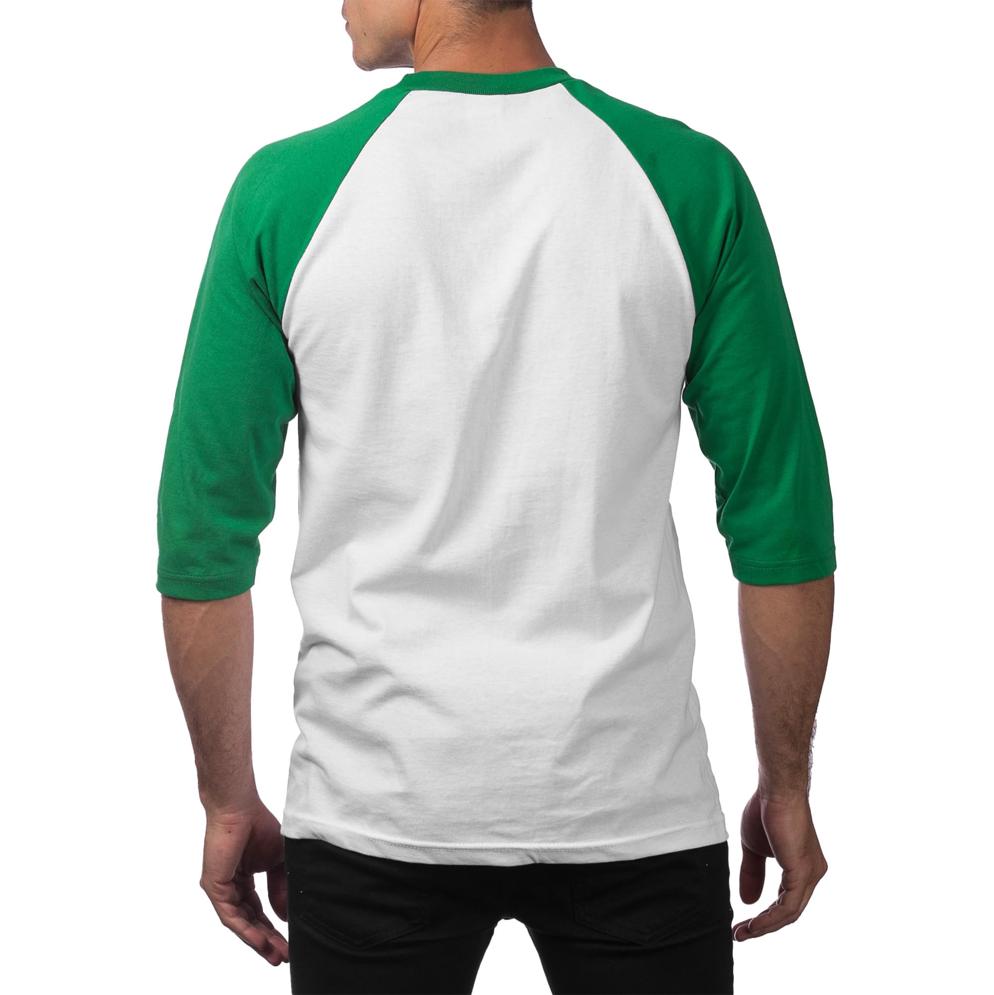 Pro Club Men's 3/4 Sleeve Crew Neck Baseball T-Shirt, White/Apple Green, Small (Discontinued)
