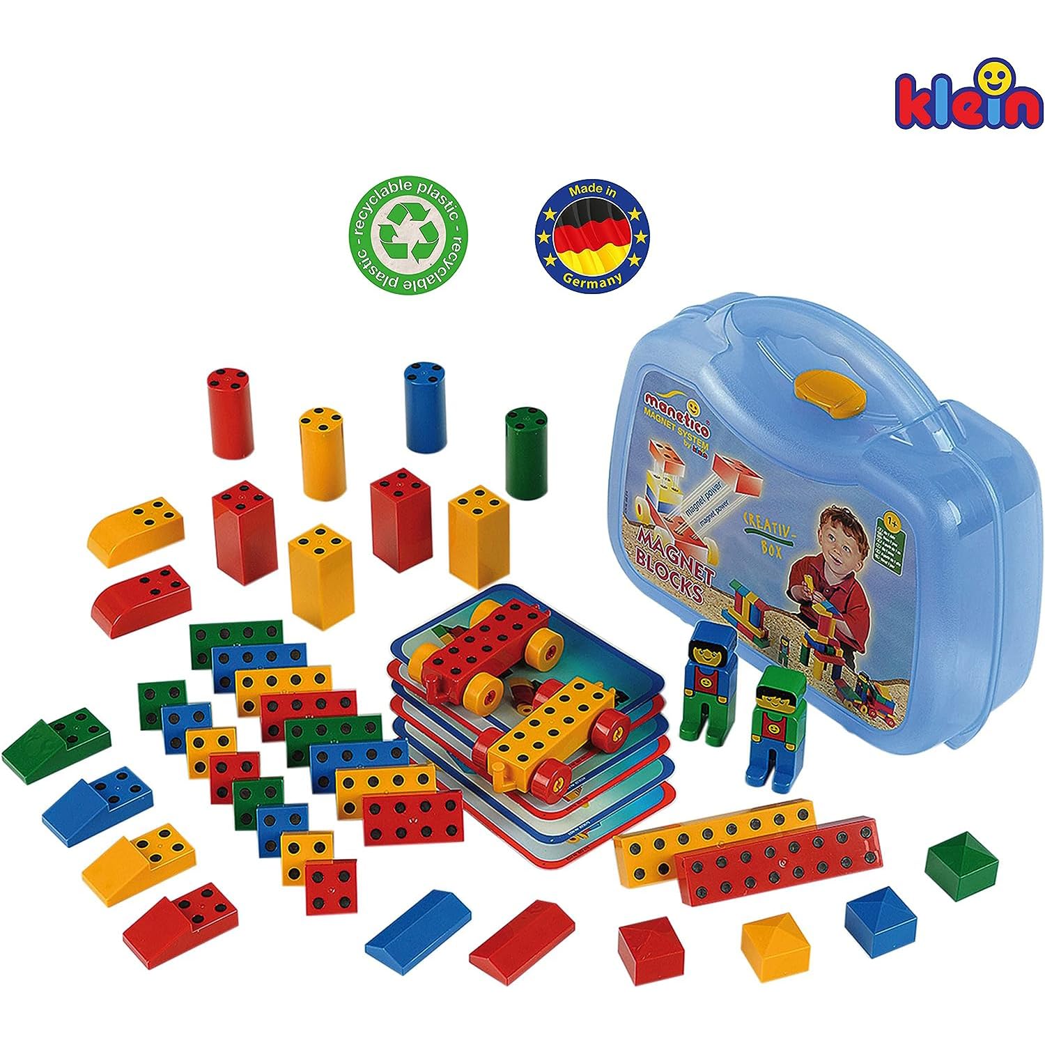 Theo Klein 640 Manetico Creative Box, Large , 42 Different Colourful magnetic blocks , 6 Cards with Blueprints , Toys for Children from the Age of 1