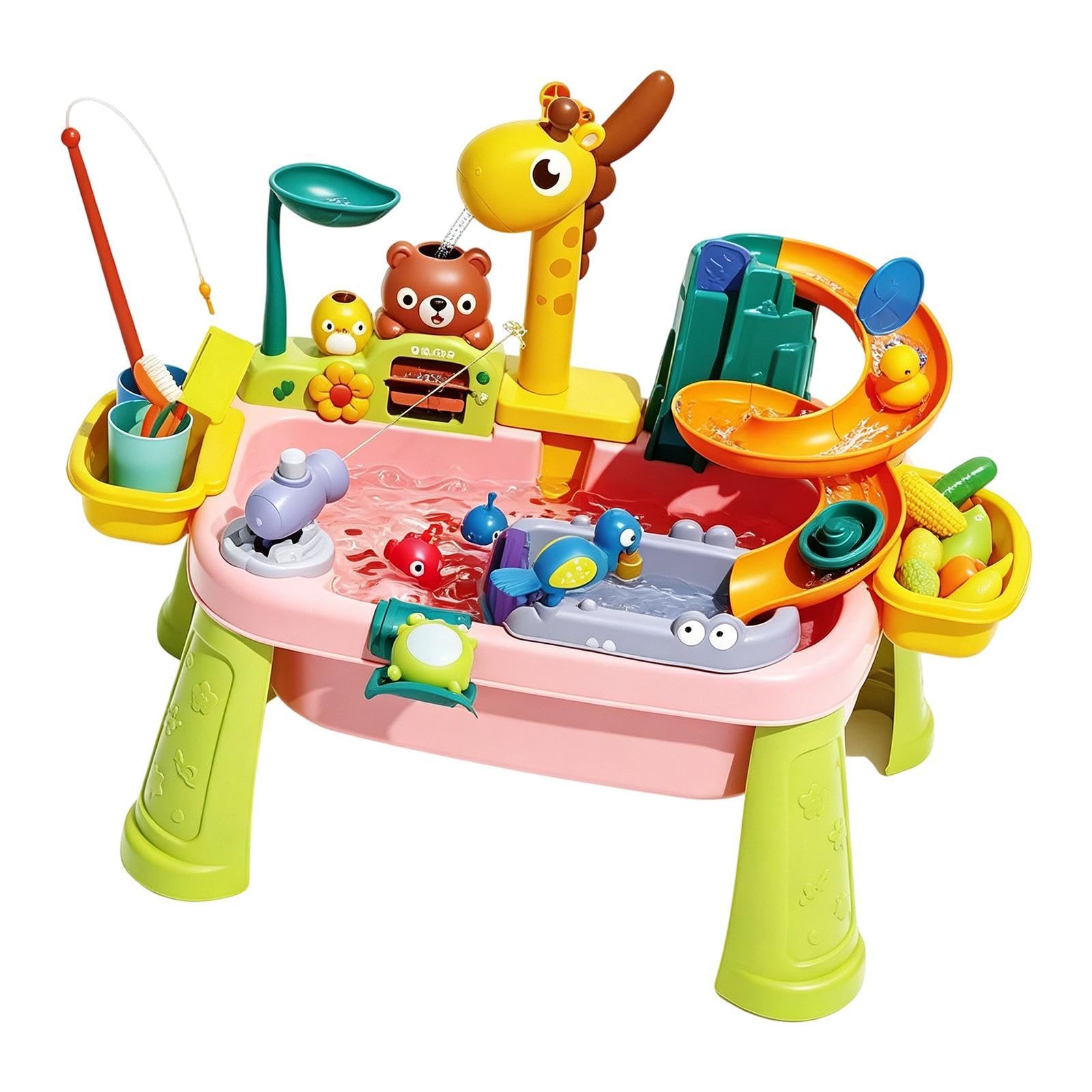 Tavolo d'Acqua per Bambini,Rubinetto Giraffa Gioco Simulazione | Lavello Giocattolo da Cucina con Acqua Corrente,Per Bambini 1-5 Anni Spiaggia Giardino Cortile Piscina Gioco Interattivo All'Aperto