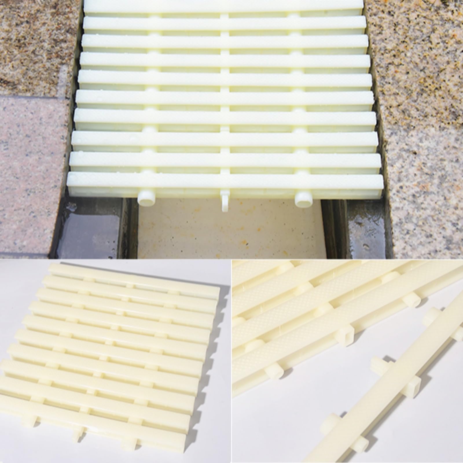 Grille De Drainage Extérieure, Filtre De Caniveau De Douche Épissable, Grille De Caniveau Durable, Filtre De Caniveau pour Gouttière De Terrasse (Beige) (Largeur 30 Cm - 1 Pièce)