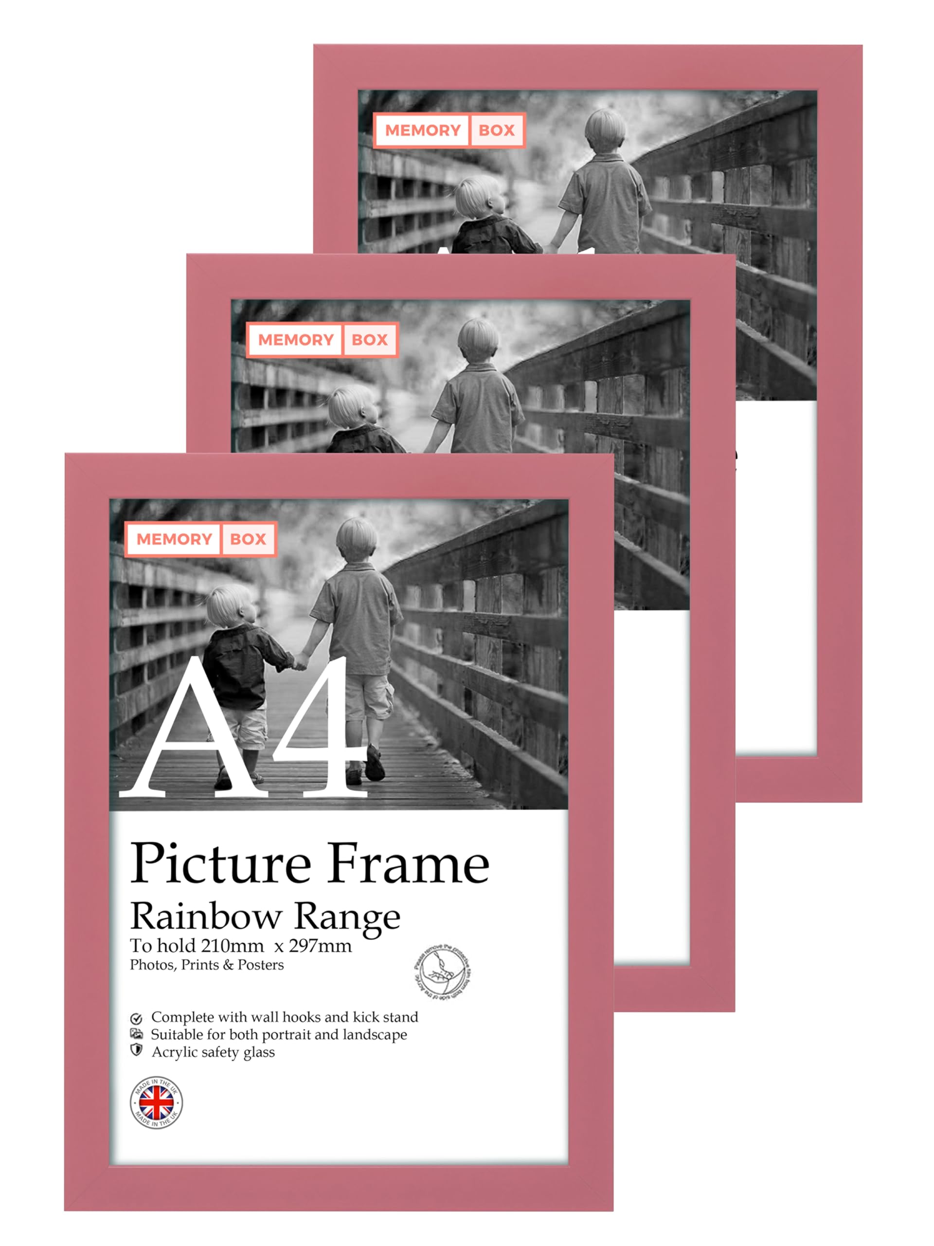 A4 Pink Picture Frame Set of 3, Perfect for Displaying A4 Picture Gallery Walls, Posters, Photos, Artwork, or Prints, Pink