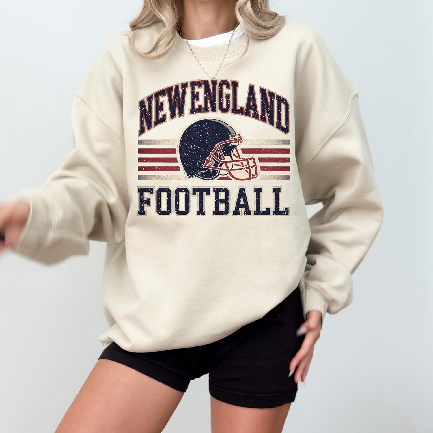 Distressed New England Football Vintage Style Crewneck Sweatshirt for Women Men – Retro Game Day Pullover