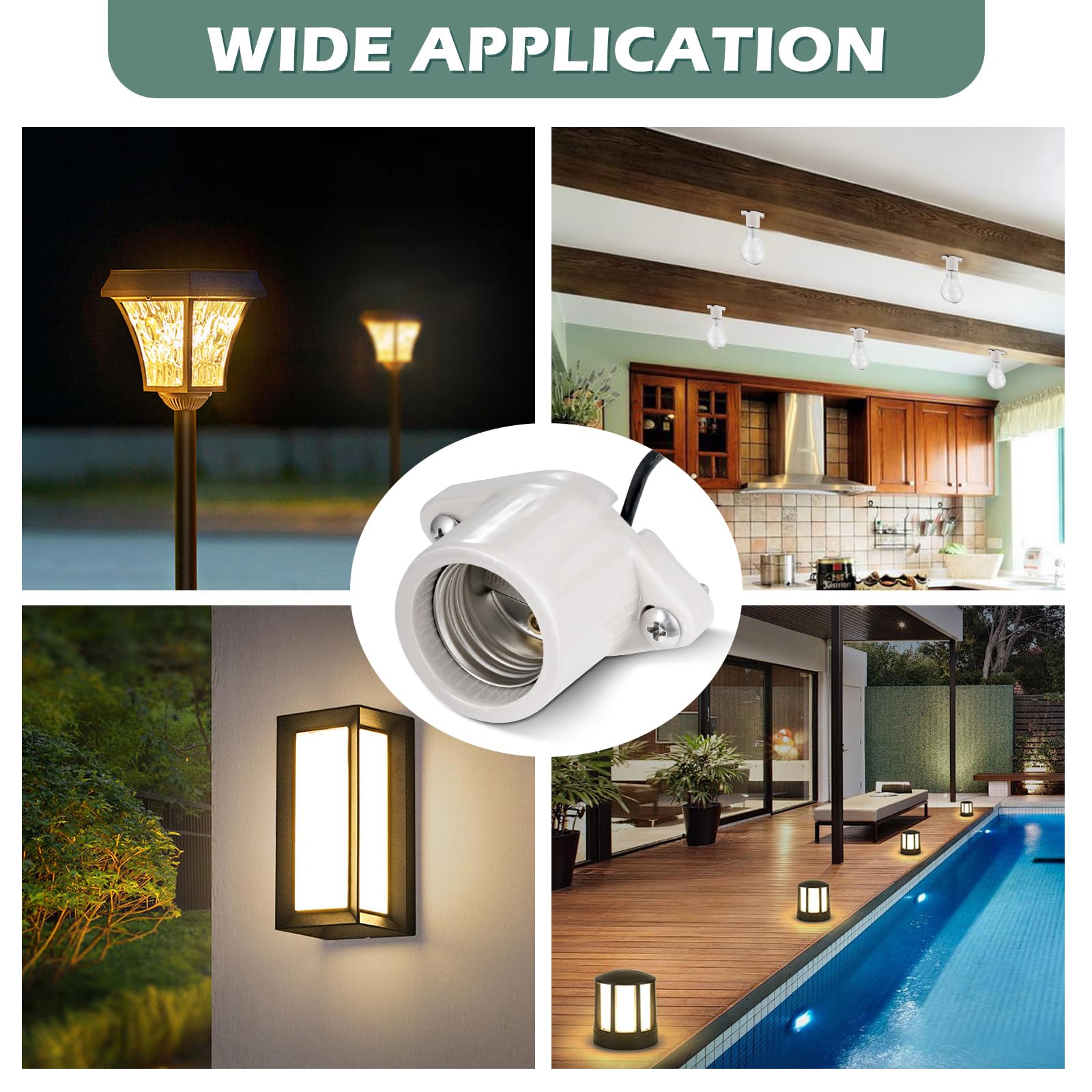 E26 Light Socket - Porcelain Bulb Holder with Leads -7