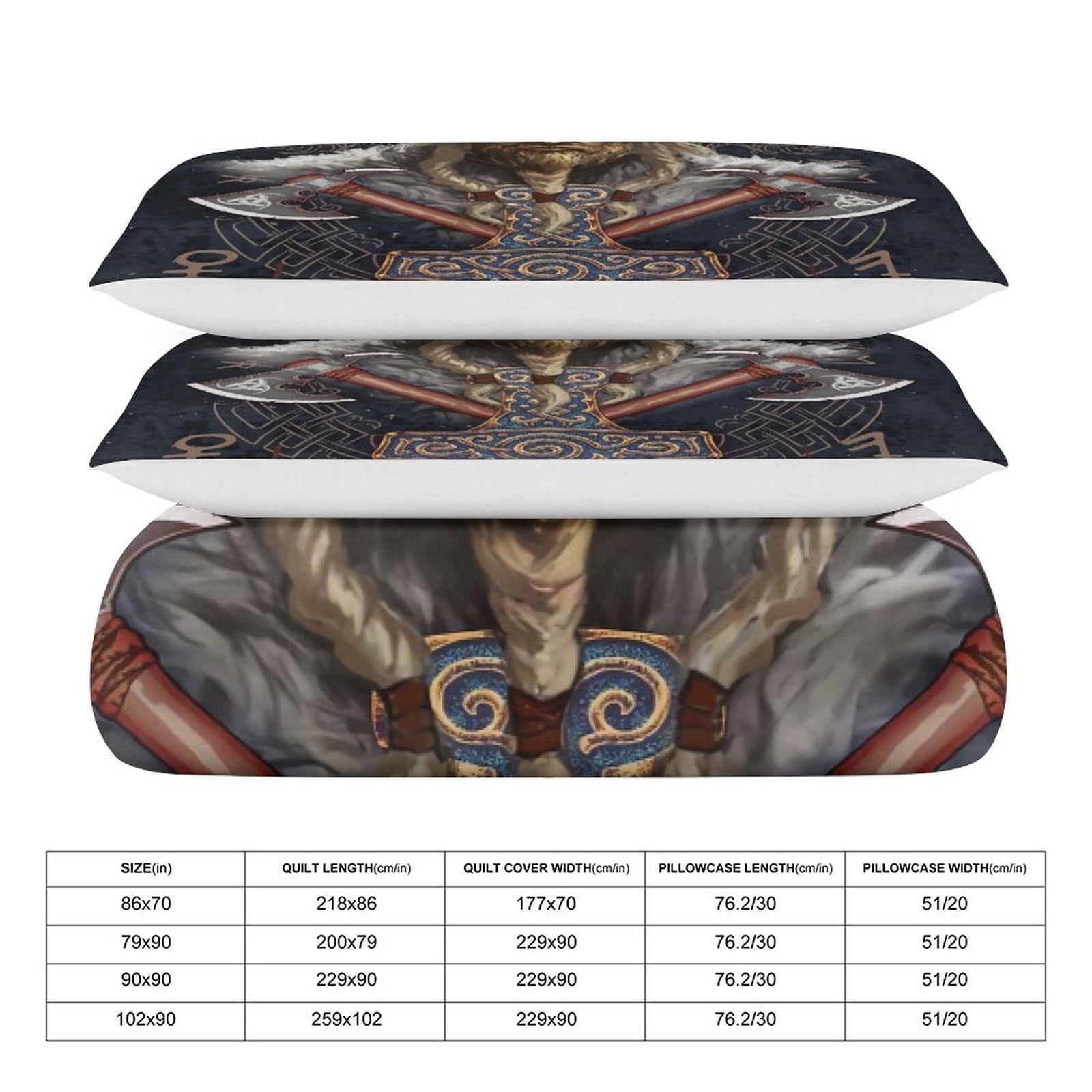 LDZDGD Viking Duvet Cover Queen, Norse Totem Symbols Pattern Quilt Cover, Farmhouse Rustic Bedding Comforter Sets (Color : Valkyrie, Size : 229 x 229CM)