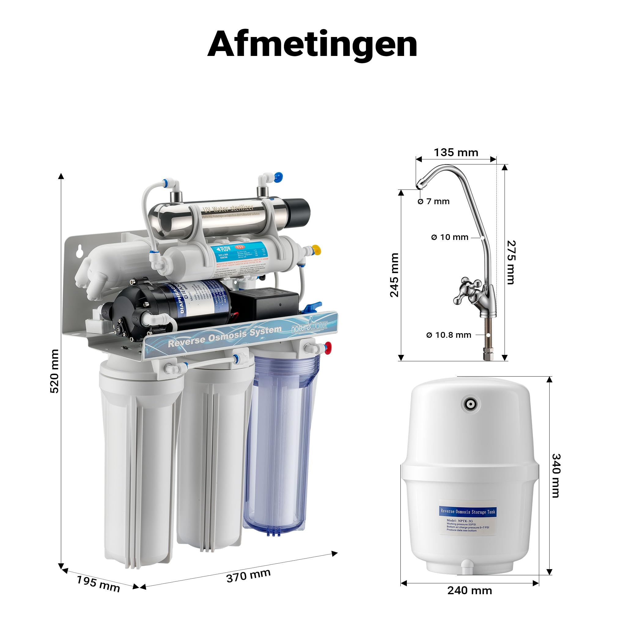Naturewater 6-traps waterfilter 180 l/dag, filter met omgekeerde osmose, osmosefilter met opvoerpomp en UV-zuiveraar, filter voor schoon water met omgekeerde osmosesyseem Naturewater 6-traps waterfilter 180 l/dag, filter met omgekeerde osmose, osmosefilter met opvoerpomp en UV-zuiveraar, filter voor schoon water met omgekeerde osmosesyseem