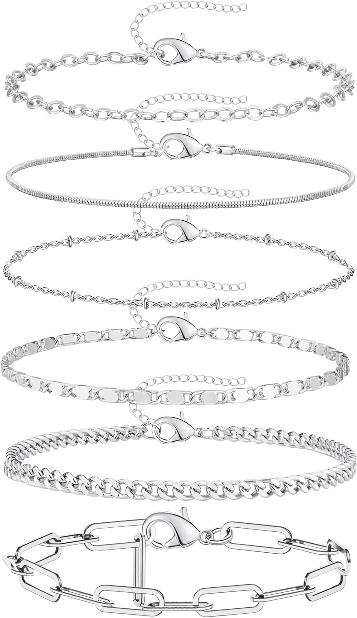 Gold Bracelets for Women, 14K Gold Plated Stackable Bracelet Paperclip Cuban Link Trendy Stack Jewelry Set Gifts for Women 7INCH