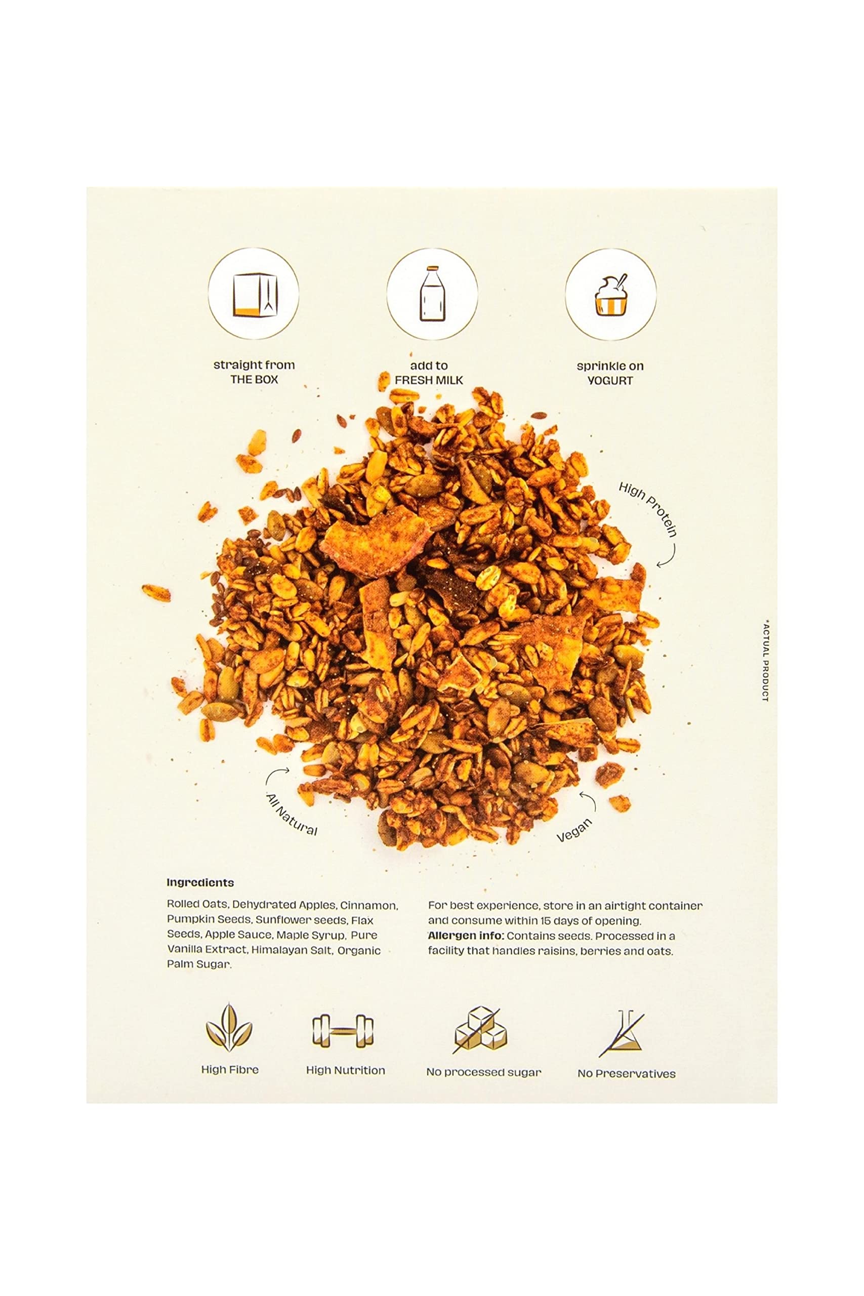 Elevate Granola Apple & Cinnamon 300g | 34% Oats, 26% Real Apples, 20% Seeds | High Protein & Fibre | No Added Sugar | Vegan Healthy Breakfast Cereal & Snack