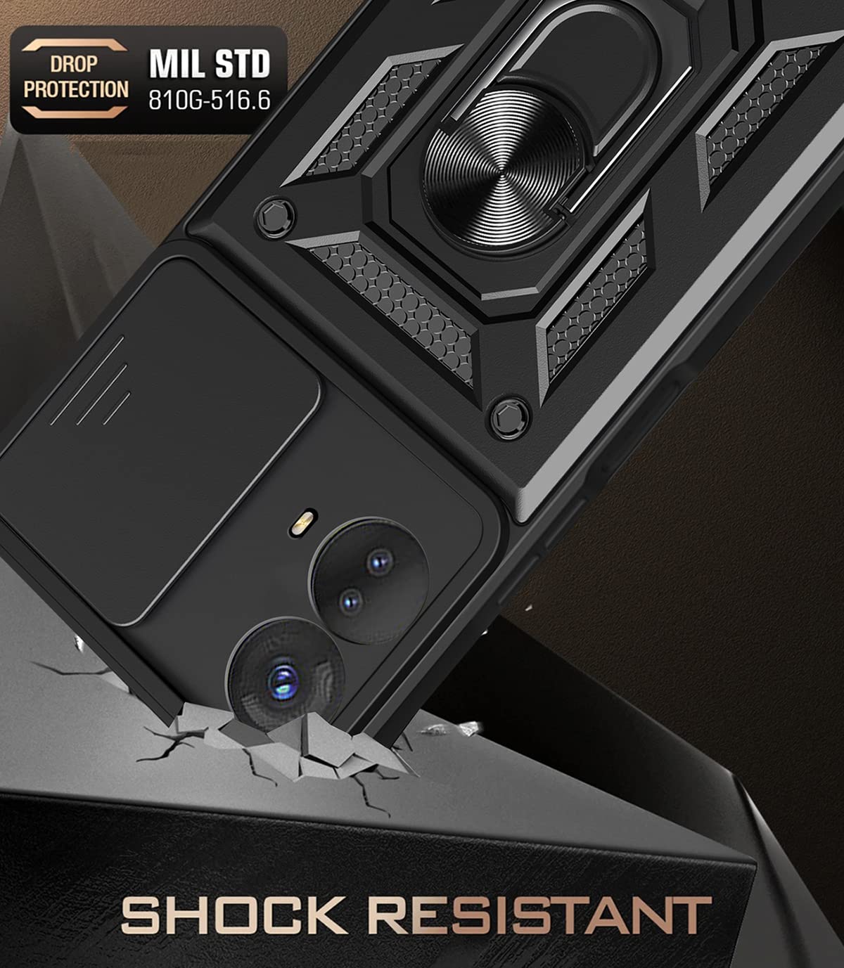 ESTH® Coque Pour Motorola Moto G73 5G Avec Lentille Coulissante Couverture Et Support Rotatif, Anti-Chute Étui Housse Compatible Avec Support De Voiture Magnétique, Bleu