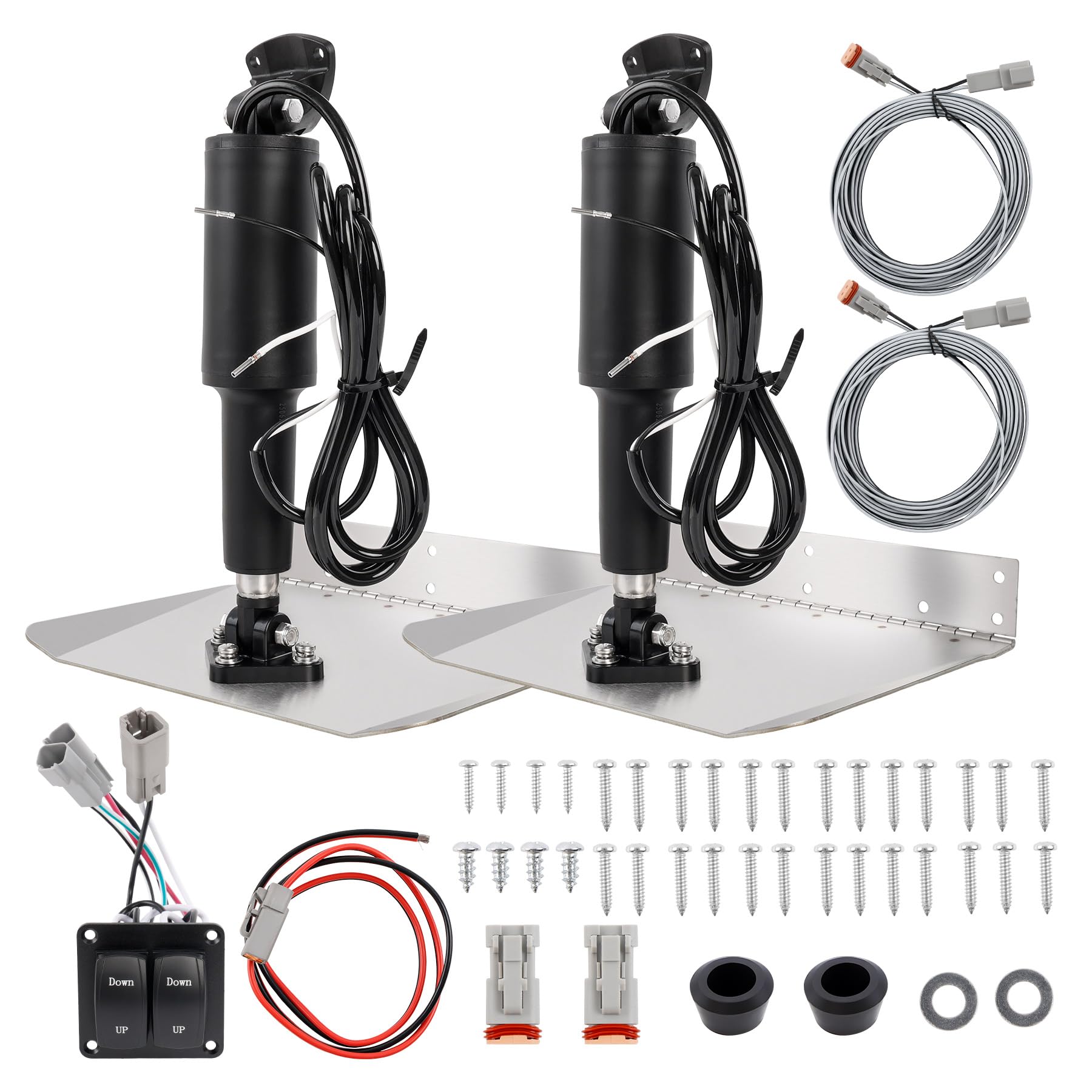 Photo 1 of 15101-104 9" x 12" Standard Boat Trim Tab Kit, 12V Electric Trim Tabs with Double Rocker Switch for 16–25 ft Boats