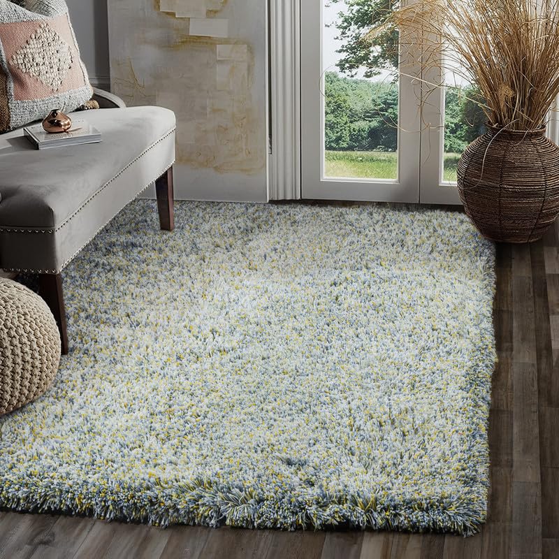 Image of FIASCO Premium Tie Dye Shaggy Carpet Ultra Soft Microfiber | 2 Inches Pile Height Back in Canvas Shaggy Carpet for Living Room | Bedroom | Hall | Guest Room | 8x10 Feet Blue Yellow Mix