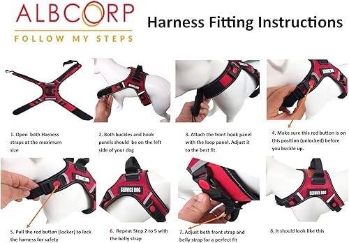 Miniatura 7 de Albcorp Arnés de chaleco para perro de servicio, reflectante, nailon tejido, mango de neopreno, correas ajustables, con cómodo acolchado de malla y