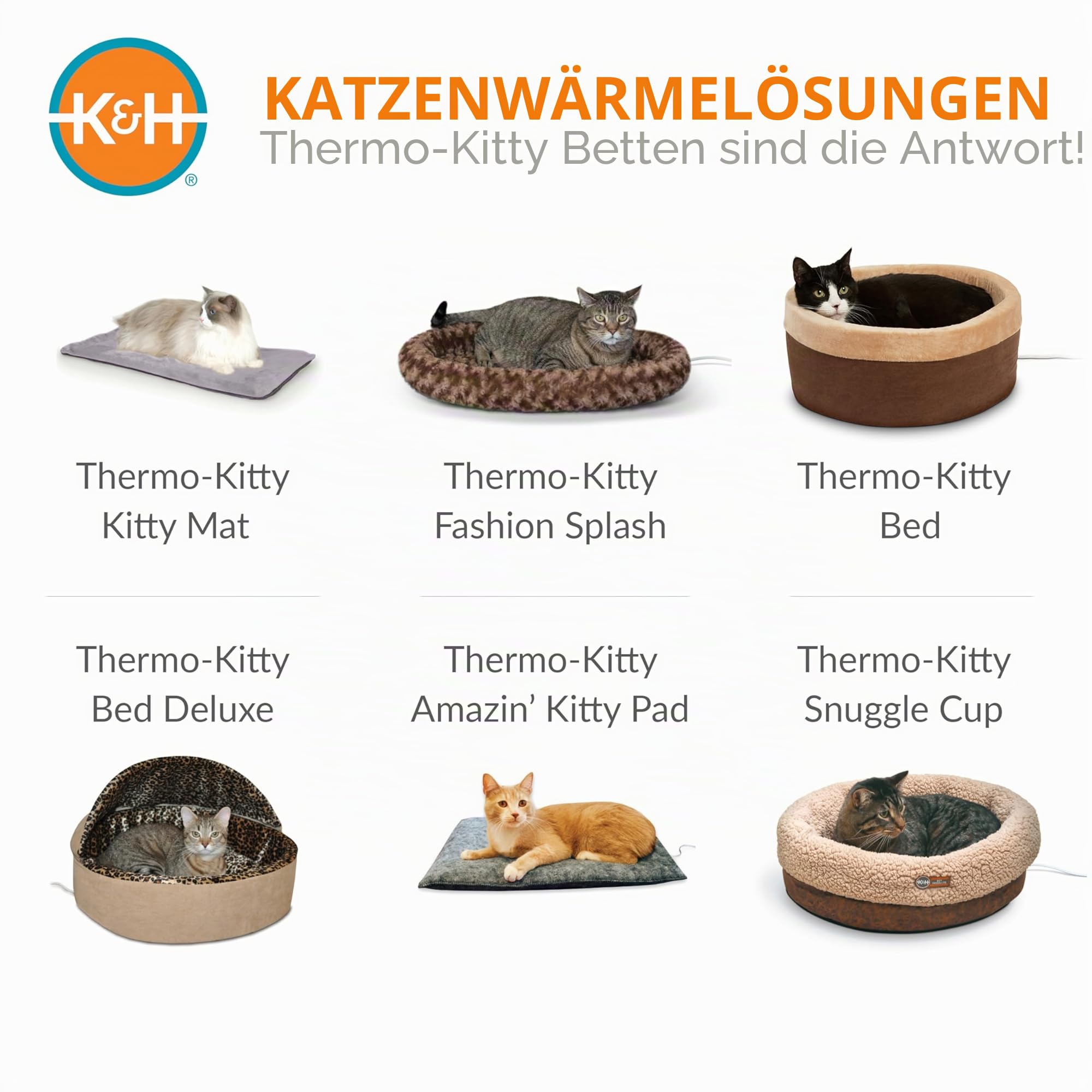 K&H Pet Products Thermo-Pet Cave Beheiztes Katzenbett, Grau/Geo-Blume, 43,2 x 38,1 x 33 cm