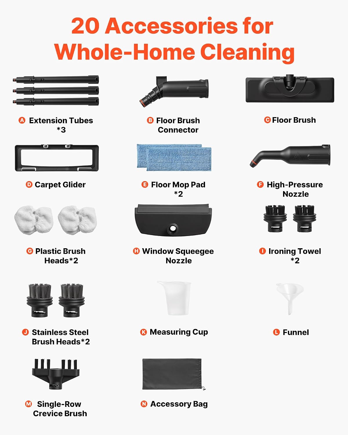 VEVOR Steam Cleaner, 34 oz Tank, Steamer for Cleaning with 20 Accessories, Extended Power Cord and Hose, Portable Handle, Fast Heating, Powerful Canister Steam Cleaner for Home, Car Detailing, Floors