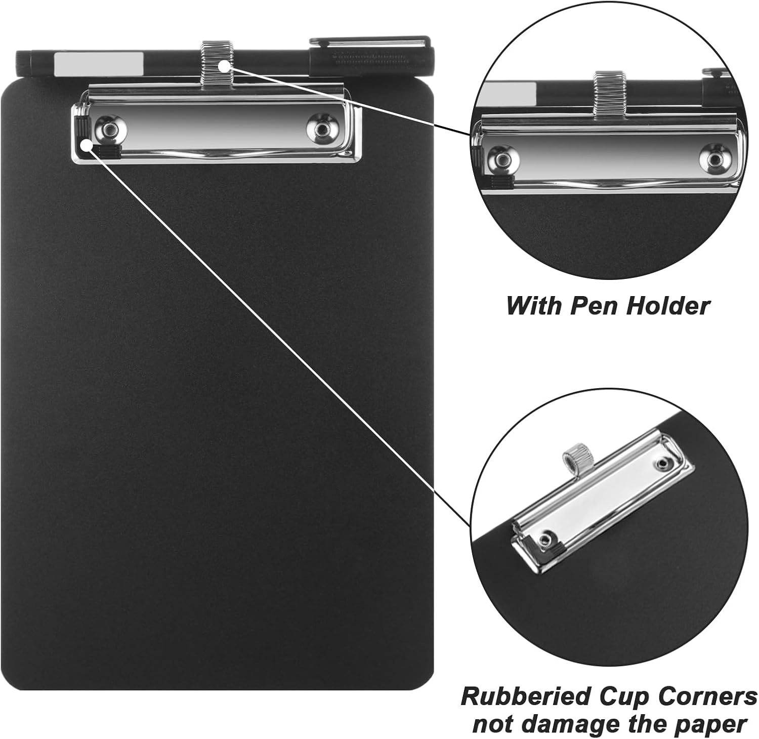 20 Pack Mini Clipboards with Pen Holder, 6 x 9 Inch Balck Clipboards, A5 Memo Plastic Clipboard Bulk Small Clip Boards for School Office Restaurant Cafe Hotel Shopping List (Pen not Included)
