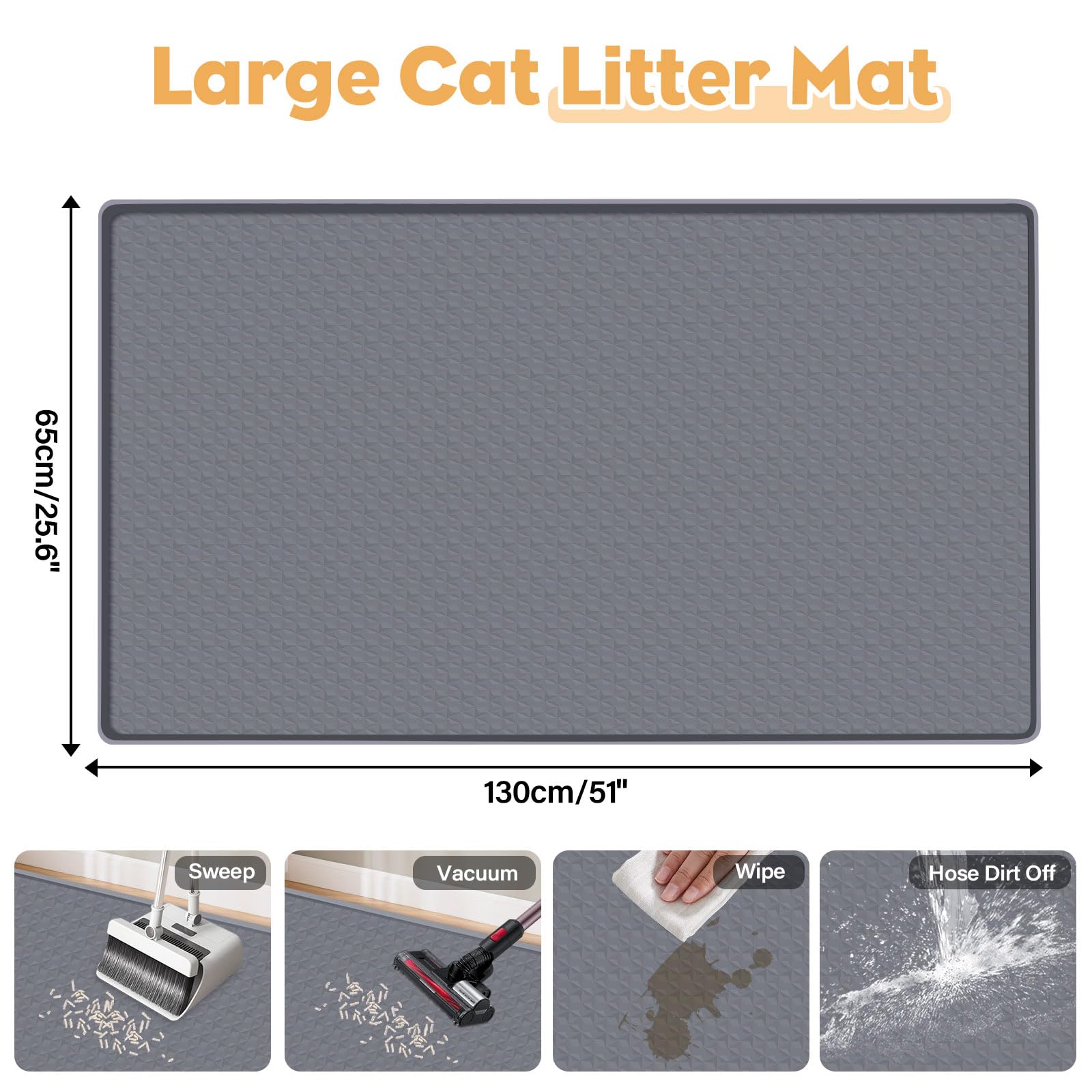 Kalolary - Alfombrilla de silicona extragrande para arena de gatos, 51 x 25.6 pulgadas, alfombrilla de silicona para atrapar el suelo (diamante gris)