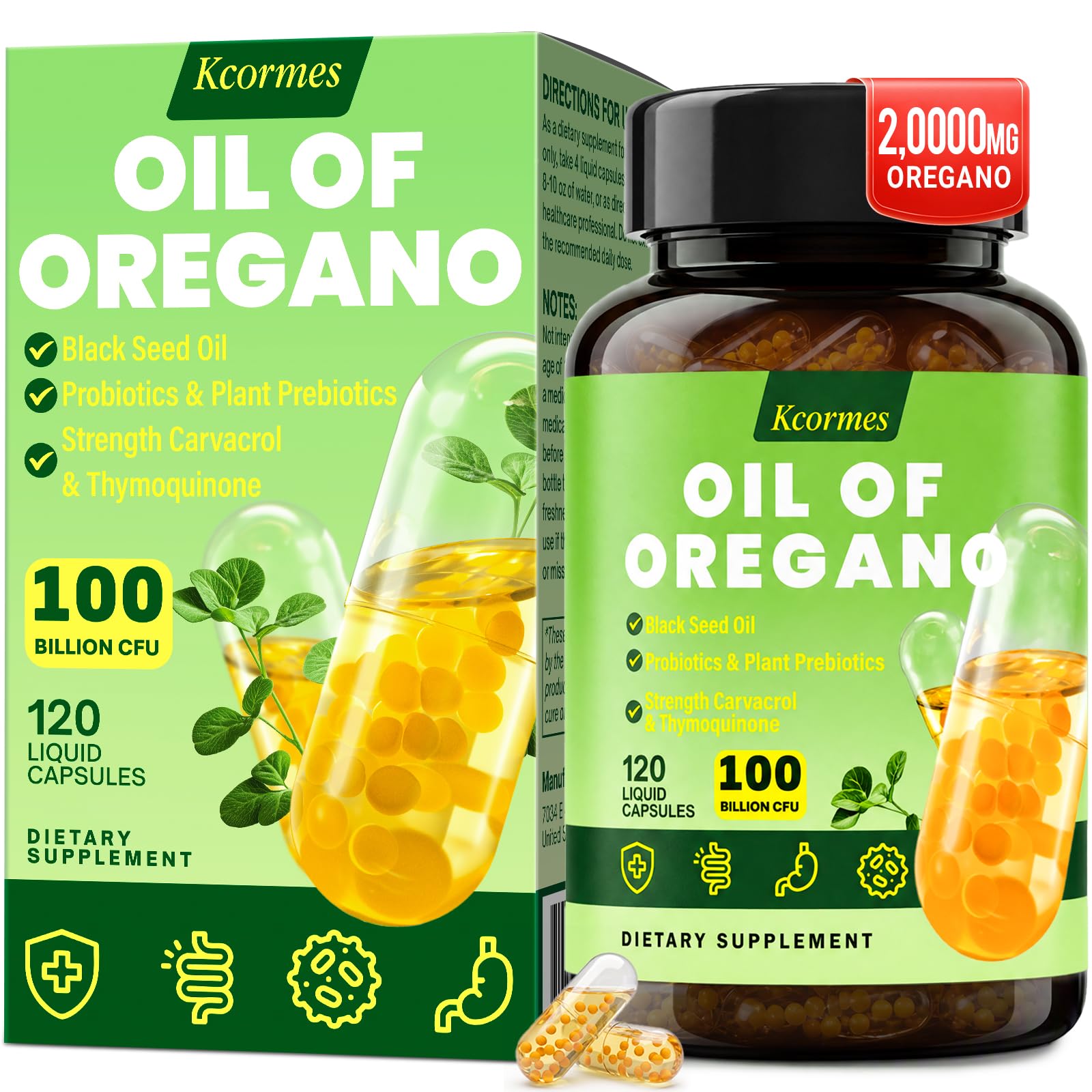 Oil of Oregano with Black Seed Oil, Immune, Antioxidant & Digestive Support 120 Count (Pack of 1)